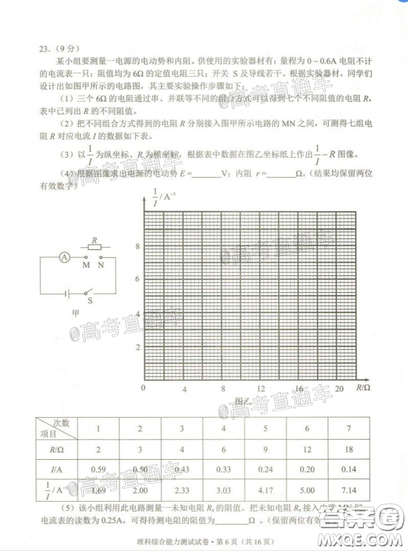 2020年云南省高中畢業(yè)班復(fù)習(xí)統(tǒng)一檢測理科綜合試題及答案
