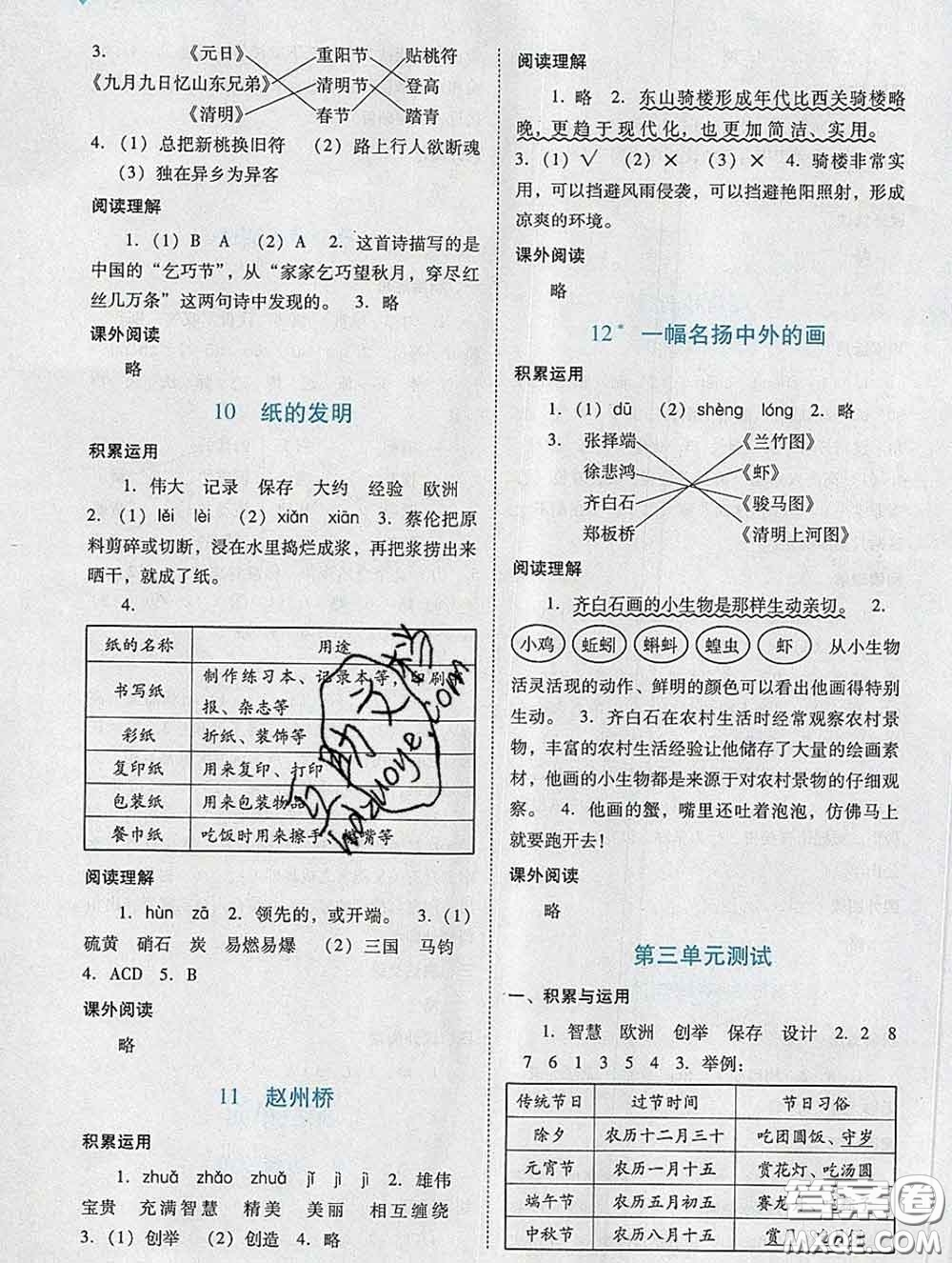 2020新版陽光學(xué)業(yè)評價(jià)三年級語文下冊人教版參考答案