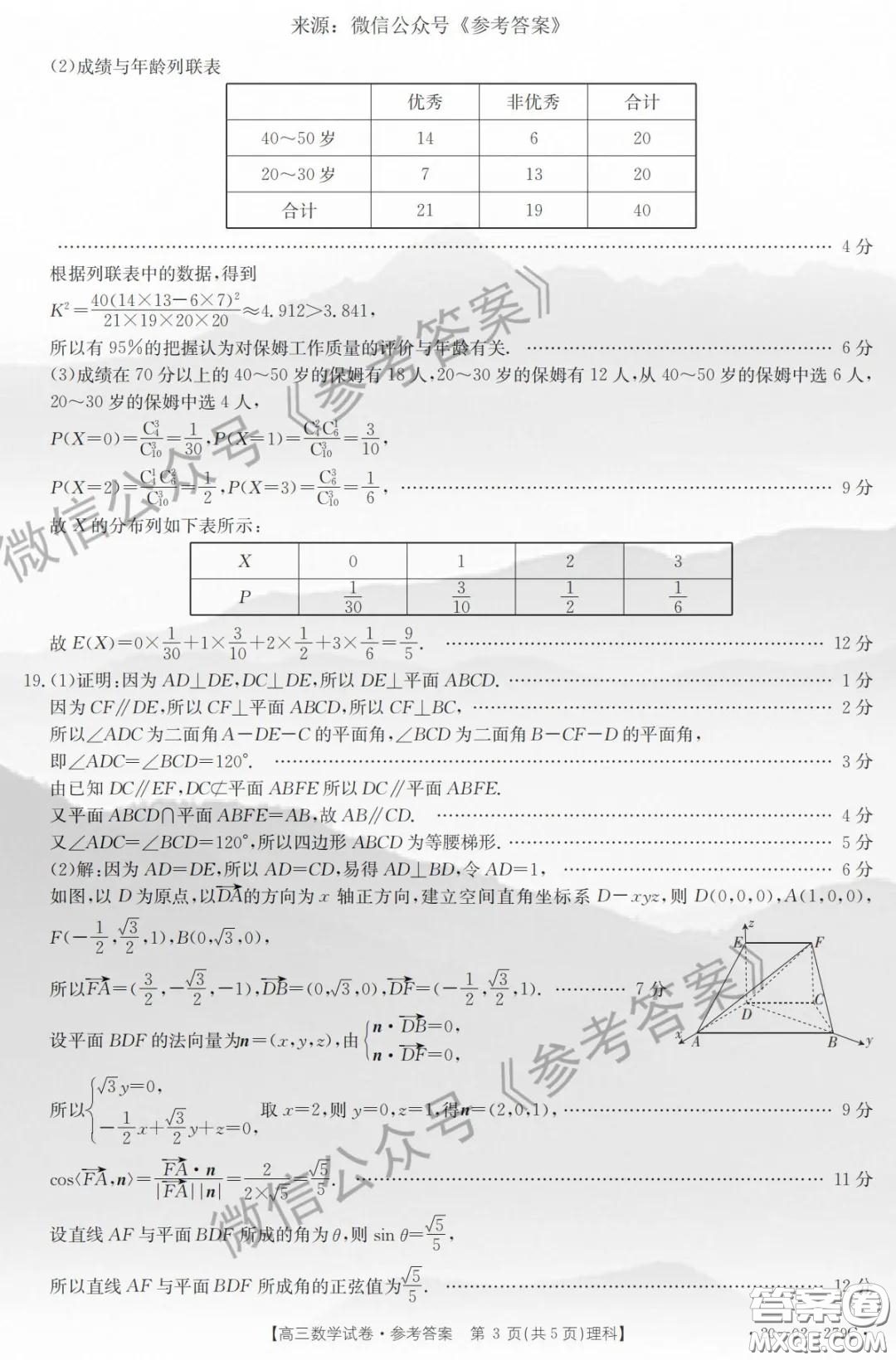 2020年山西省金太陽(yáng)聯(lián)考高三4月聯(lián)考理科數(shù)學(xué)答案