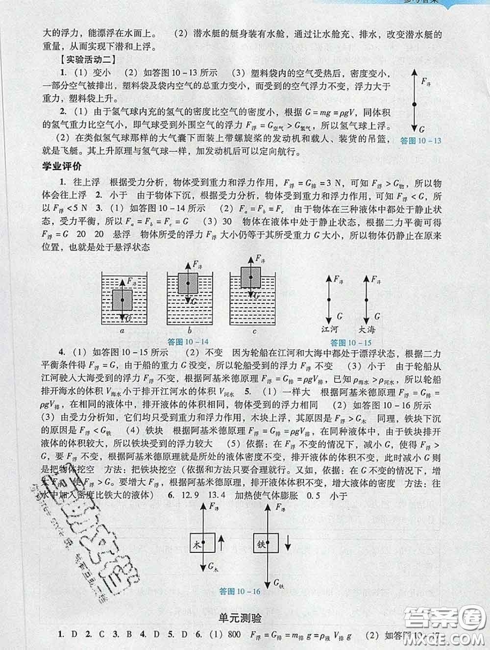 2020新版陽光學(xué)業(yè)評(píng)價(jià)八年級(jí)物理下冊(cè)人教版參考答案