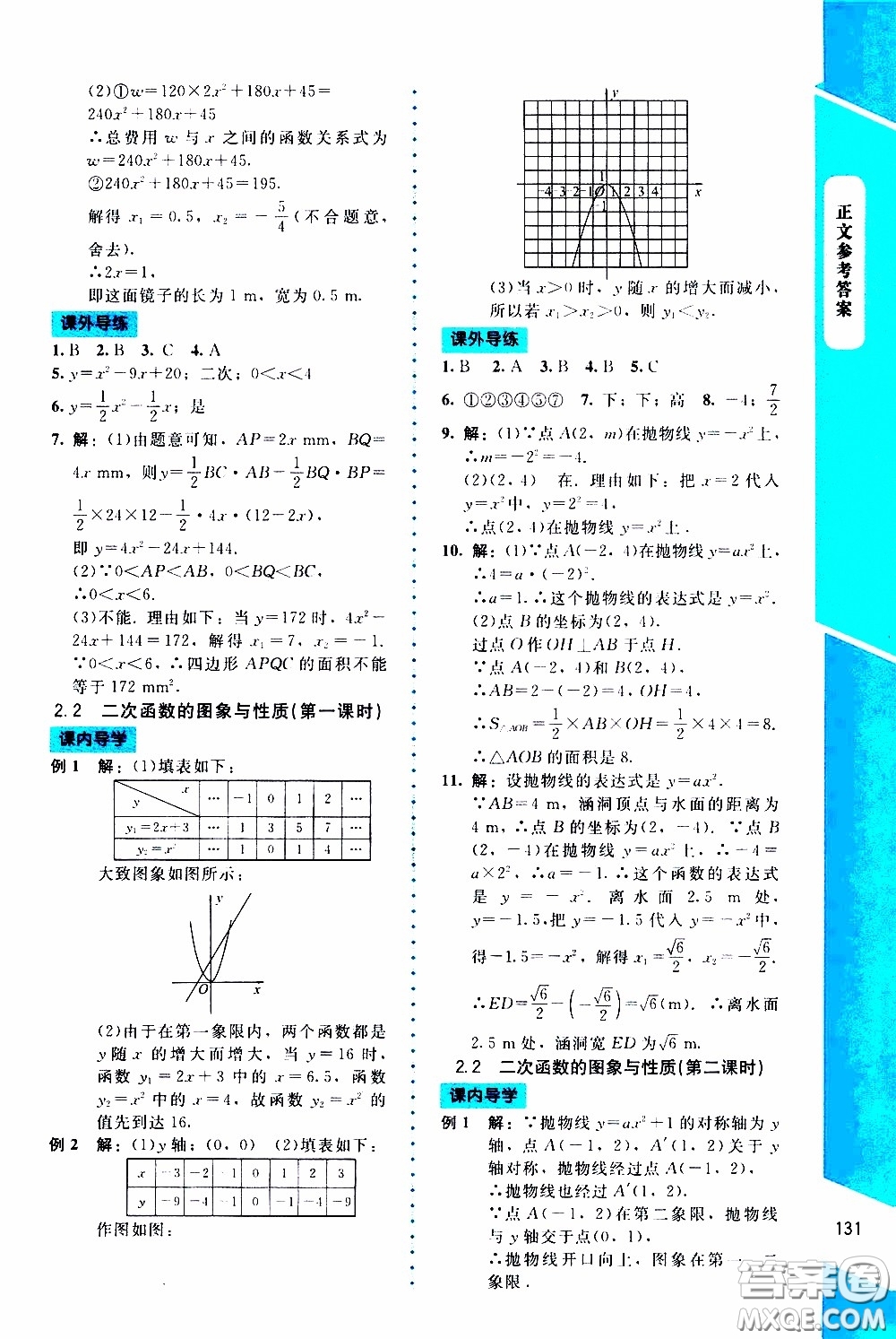 2020年課內(nèi)課外直通車數(shù)學(xué)九年級(jí)下冊(cè)北師大版參考答案