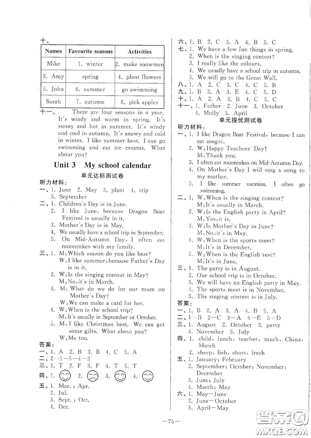 山東文藝出版社2020小學(xué)單元測試卷五年級下冊英語人教版答案