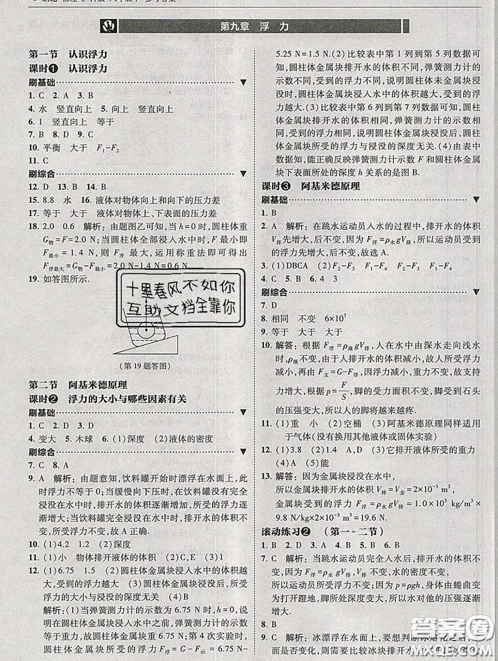 東北師范大學(xué)出版社2020春北大綠卡刷題八年級(jí)物理下冊(cè)滬科版答案
