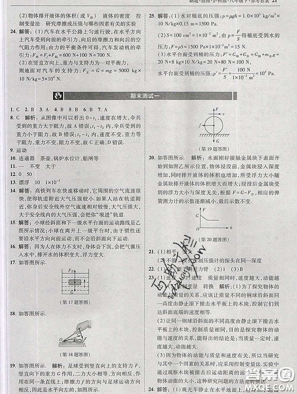 東北師范大學(xué)出版社2020春北大綠卡刷題八年級(jí)物理下冊(cè)滬科版答案