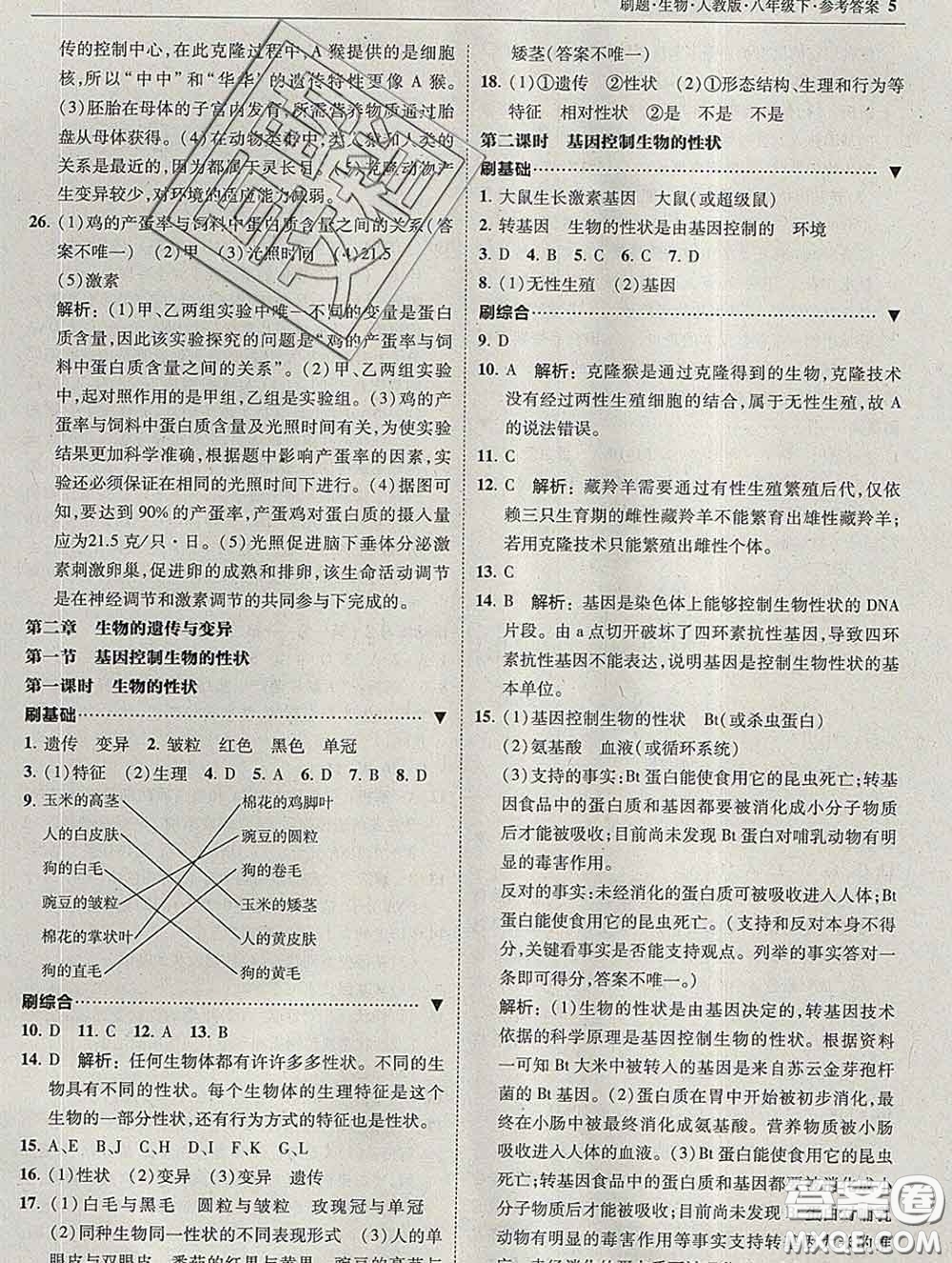 東北師范大學(xué)出版社2020春北大綠卡刷題八年級(jí)生物下冊(cè)人教版答案