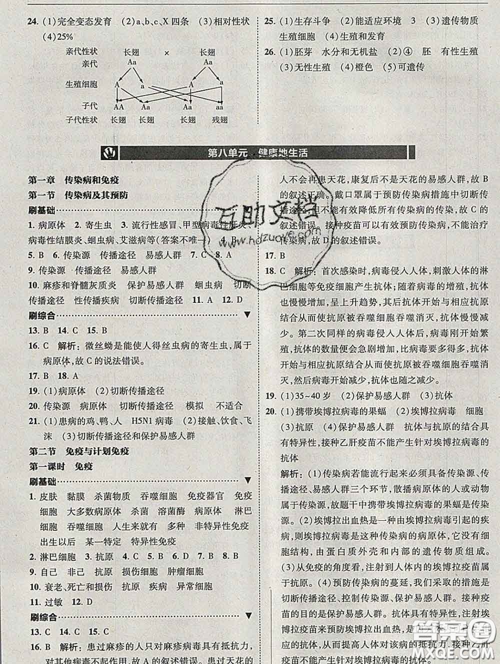 東北師范大學(xué)出版社2020春北大綠卡刷題八年級(jí)生物下冊(cè)人教版答案