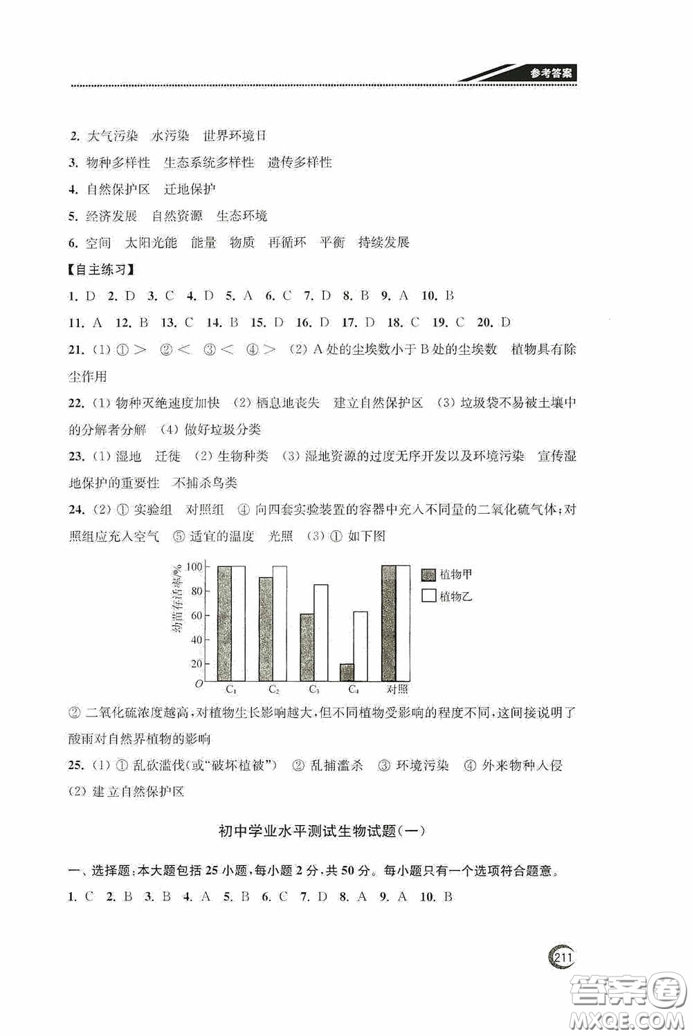 南通名卷學(xué)業(yè)水平測(cè)試2020南通市中考復(fù)習(xí)指南針生物答案