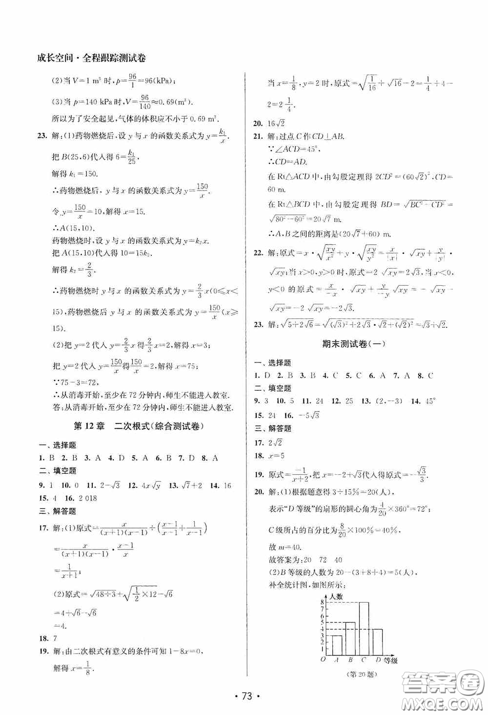 江蘇鳳凰美術(shù)出版社2020成長(zhǎng)空間全程跟蹤測(cè)試卷八年級(jí)數(shù)學(xué)下冊(cè)江蘇版答案