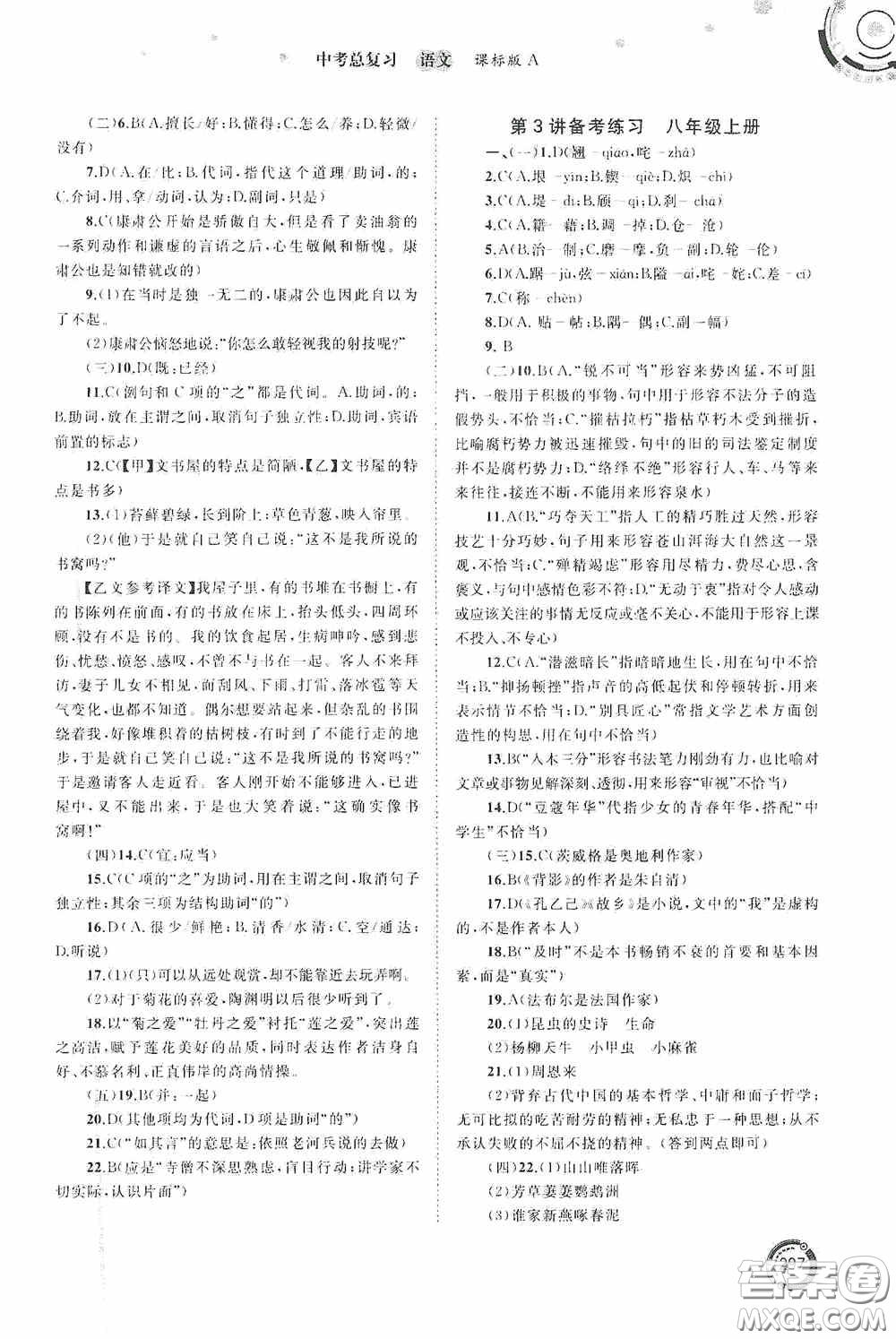 廣西教育出版社2020中考先鋒中考總復(fù)習(xí)語文課標版A答案
