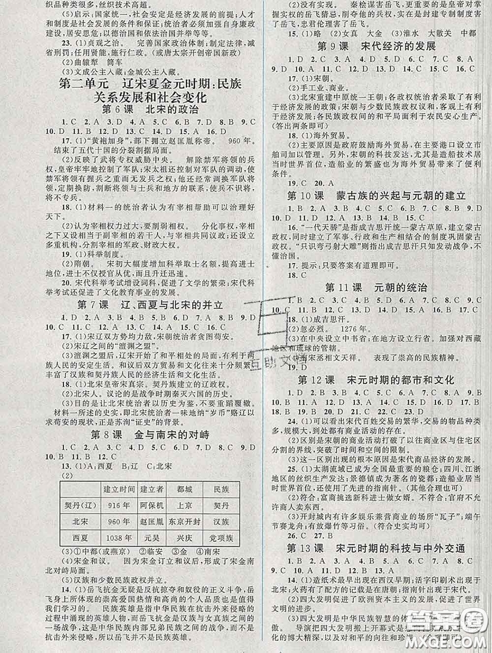 2020新版啟東黃岡作業(yè)本七年級(jí)歷史下冊(cè)人教版答案