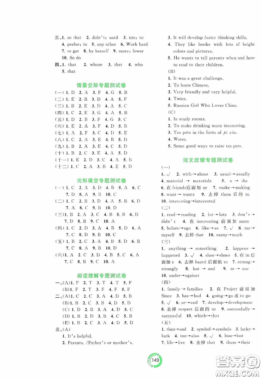 2020中考先鋒中考總復(fù)習(xí)配套測試卷英語課標(biāo)A版答案