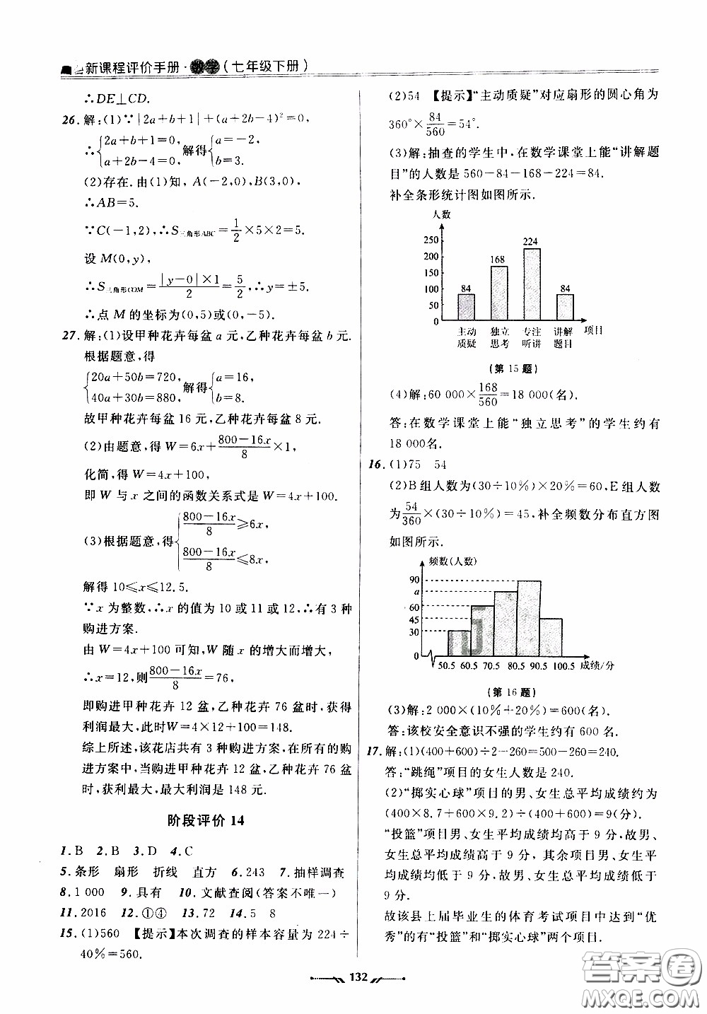 遼寧師范大學(xué)出版社2021新課程評價手冊七年級數(shù)學(xué)下冊人教版答案