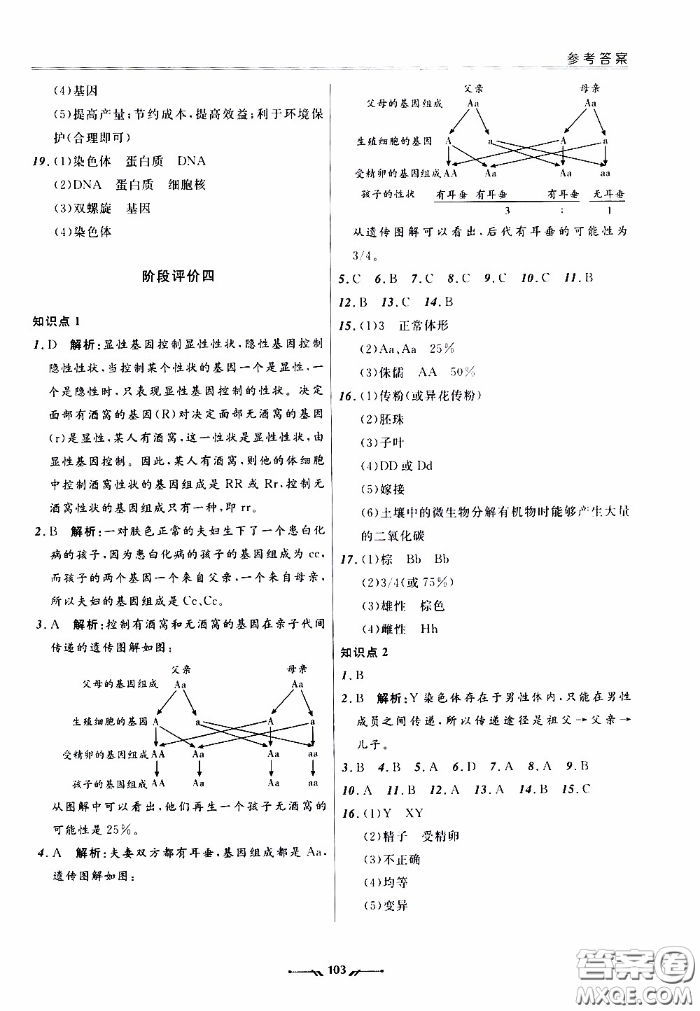 遼寧師范大學(xué)出版社2021新課程評(píng)價(jià)手冊(cè)八年級(jí)生物下冊(cè)人教版答案