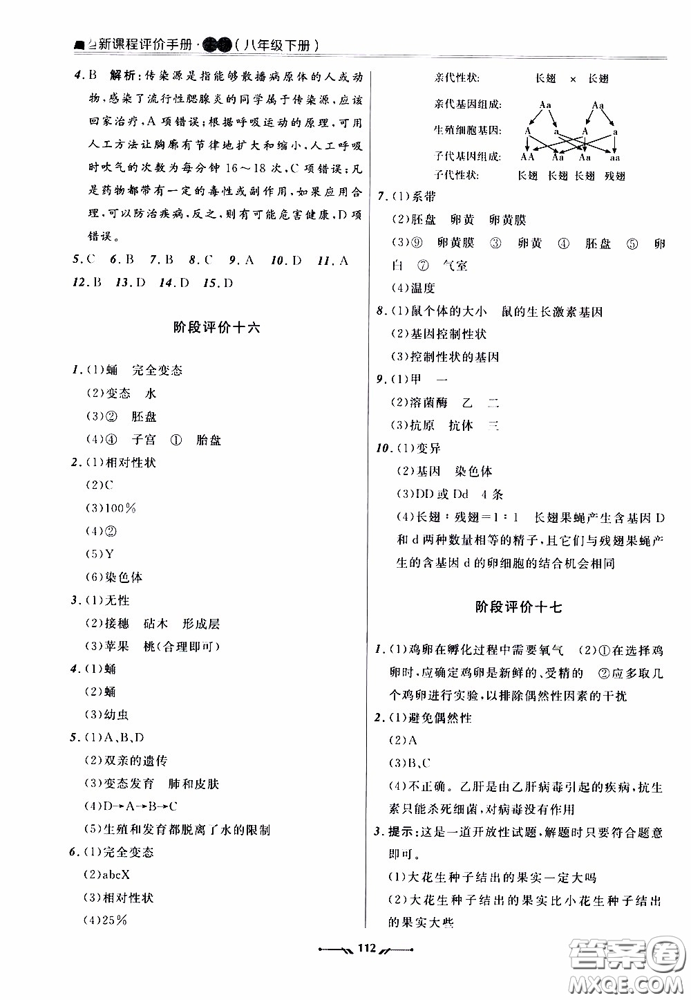遼寧師范大學(xué)出版社2021新課程評(píng)價(jià)手冊(cè)八年級(jí)生物下冊(cè)人教版答案