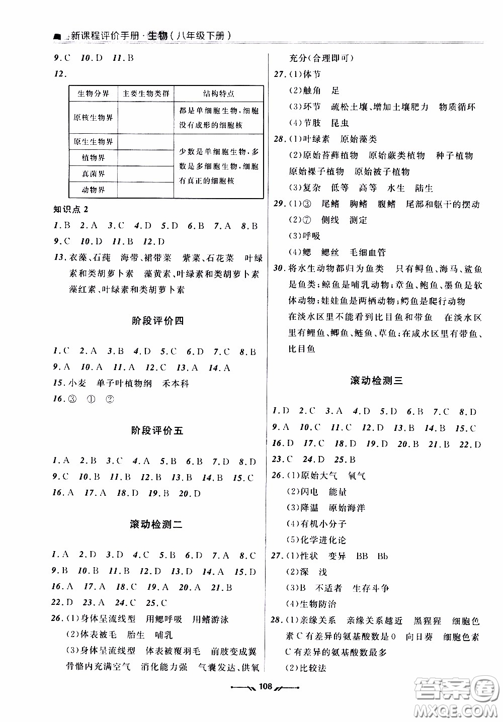 2020年新課程評價手冊生物八年級下冊北師版參考答案