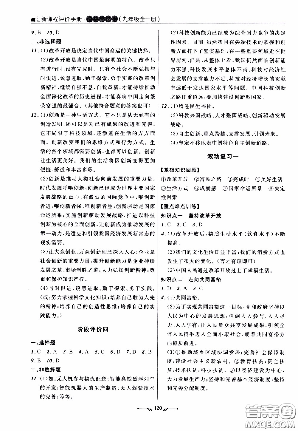 2020年新課程評(píng)價(jià)手冊(cè)道德與法治九年級(jí)全一冊(cè)人教版參考答案