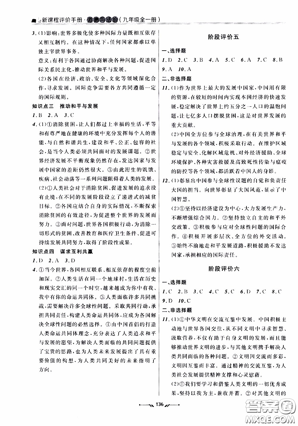 2020年新課程評(píng)價(jià)手冊(cè)道德與法治九年級(jí)全一冊(cè)人教版參考答案