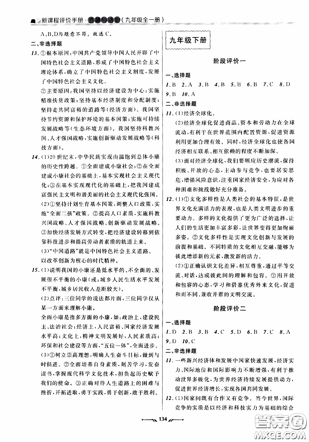 2020年新課程評(píng)價(jià)手冊(cè)道德與法治九年級(jí)全一冊(cè)人教版參考答案
