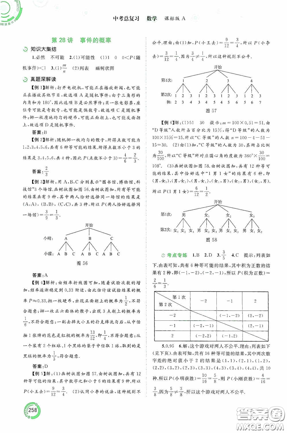 廣西教育出版社2020中考先鋒中考總復習數學課標版A答案