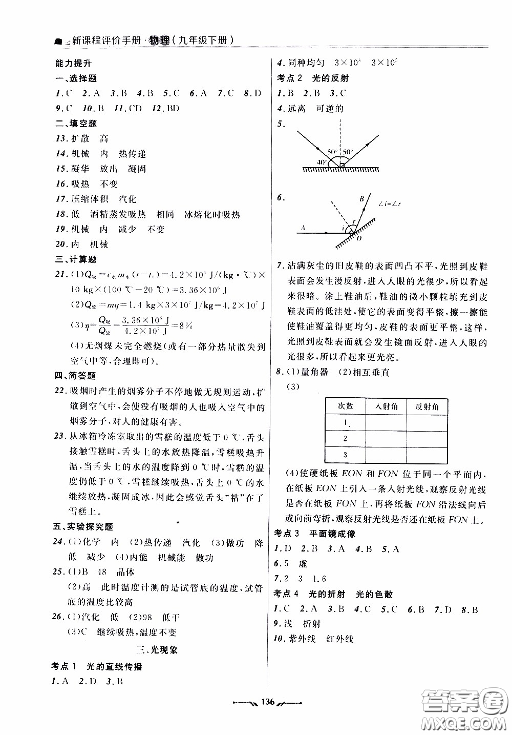 遼寧師范大學(xué)出版社2021新課程評(píng)價(jià)手冊(cè)九年級(jí)物理下冊(cè)答案