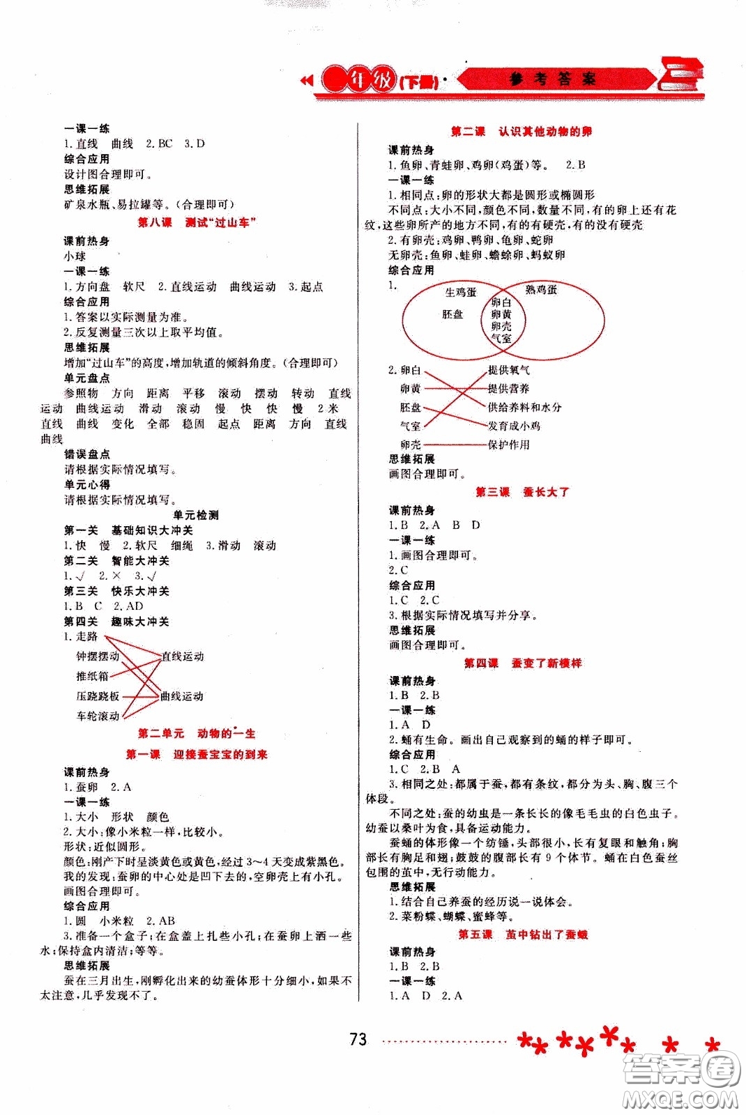 2020年資源與評價(jià)科學(xué)三年級下冊教科版參考答案
