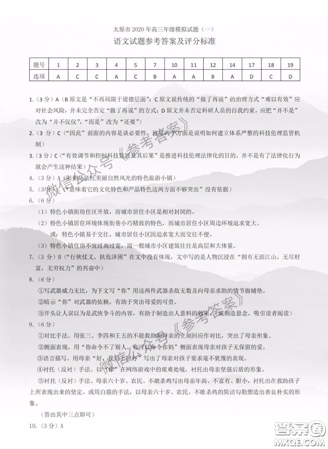2020年太原市高三一模語文答案