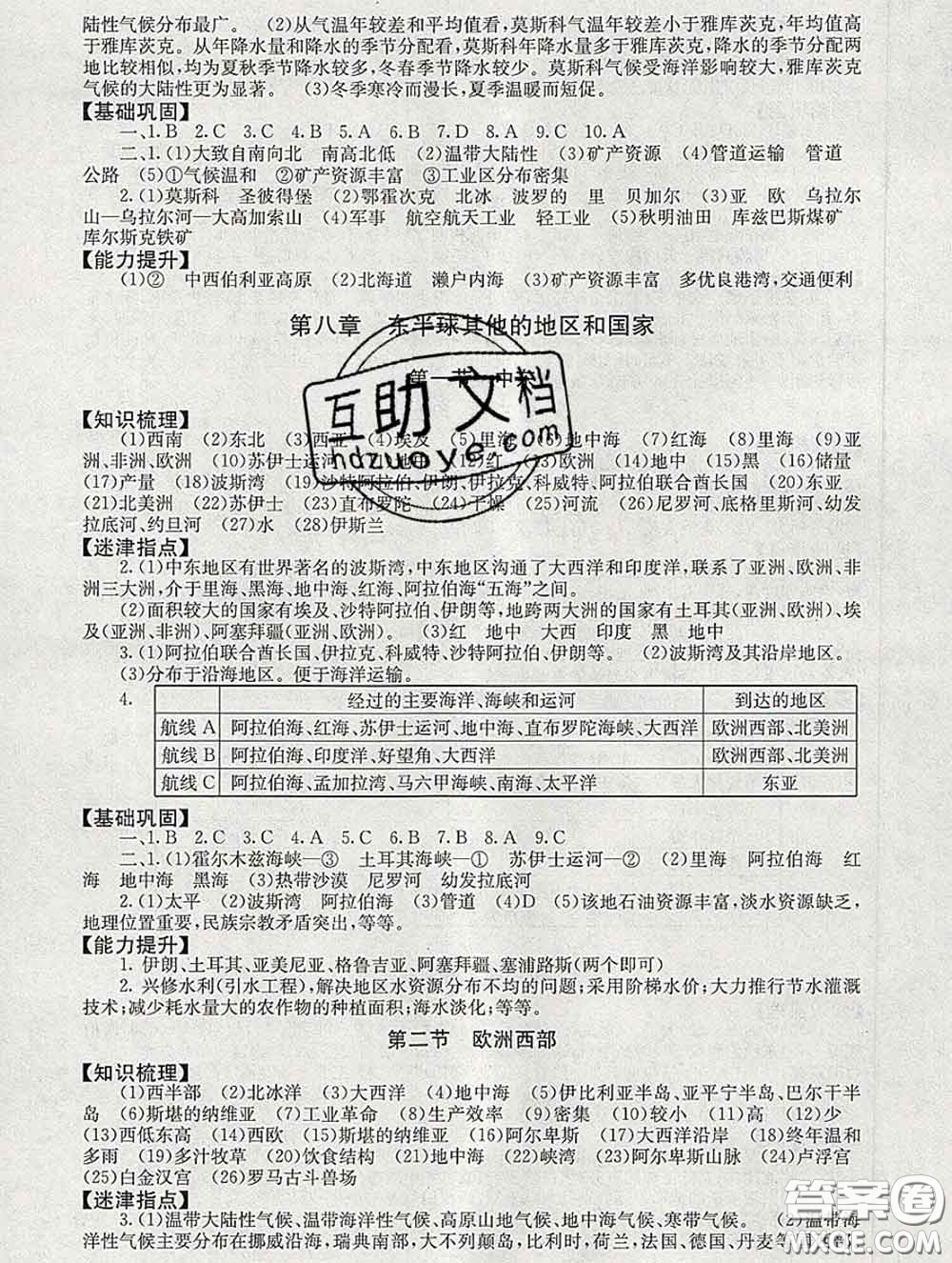 2020春海淀名師伴你學(xué)同步學(xué)練測(cè)七年級(jí)地理下冊(cè)人教版答案