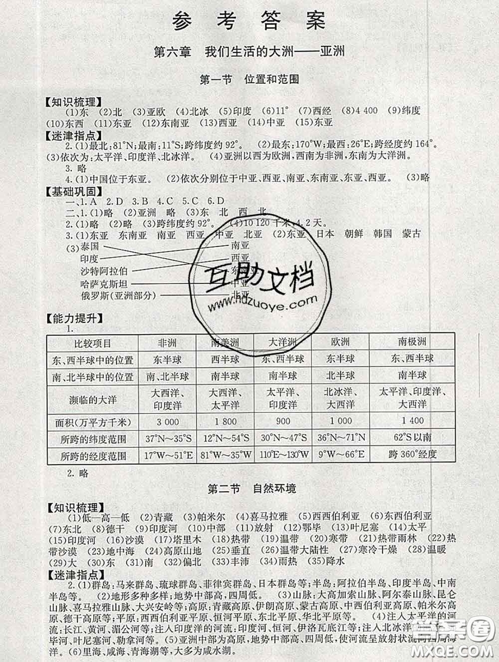 2020春海淀名師伴你學(xué)同步學(xué)練測(cè)七年級(jí)地理下冊(cè)人教版答案