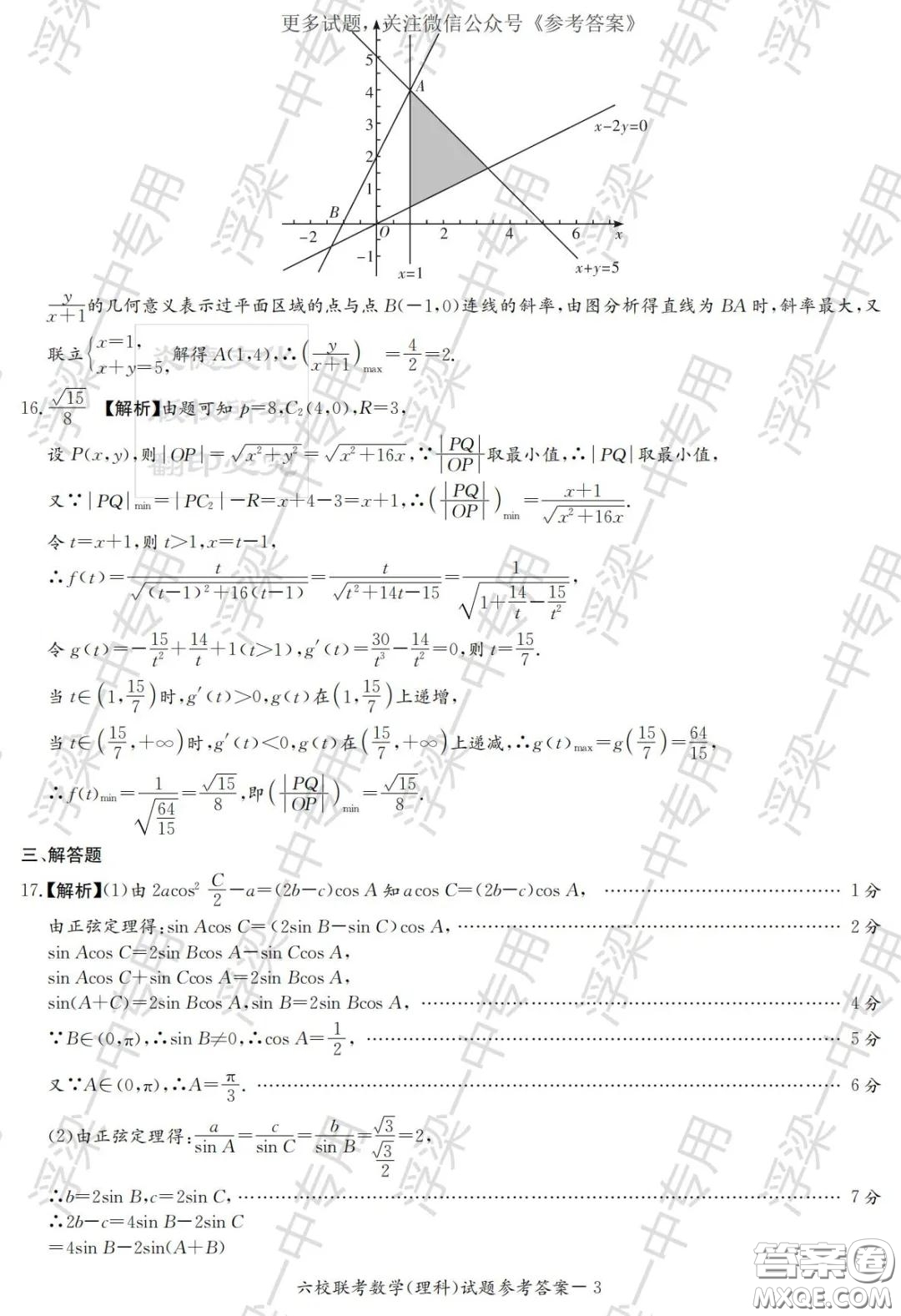 湖南省2020屆高三六校聯(lián)考試題理科數(shù)學答案