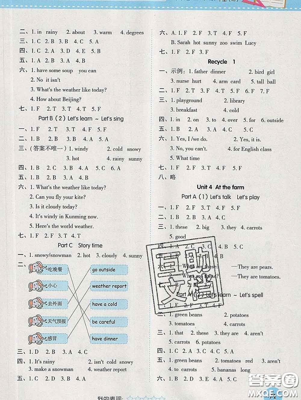 西安出版社2020新版黃岡隨堂練四年級(jí)英語下冊(cè)人教版答案