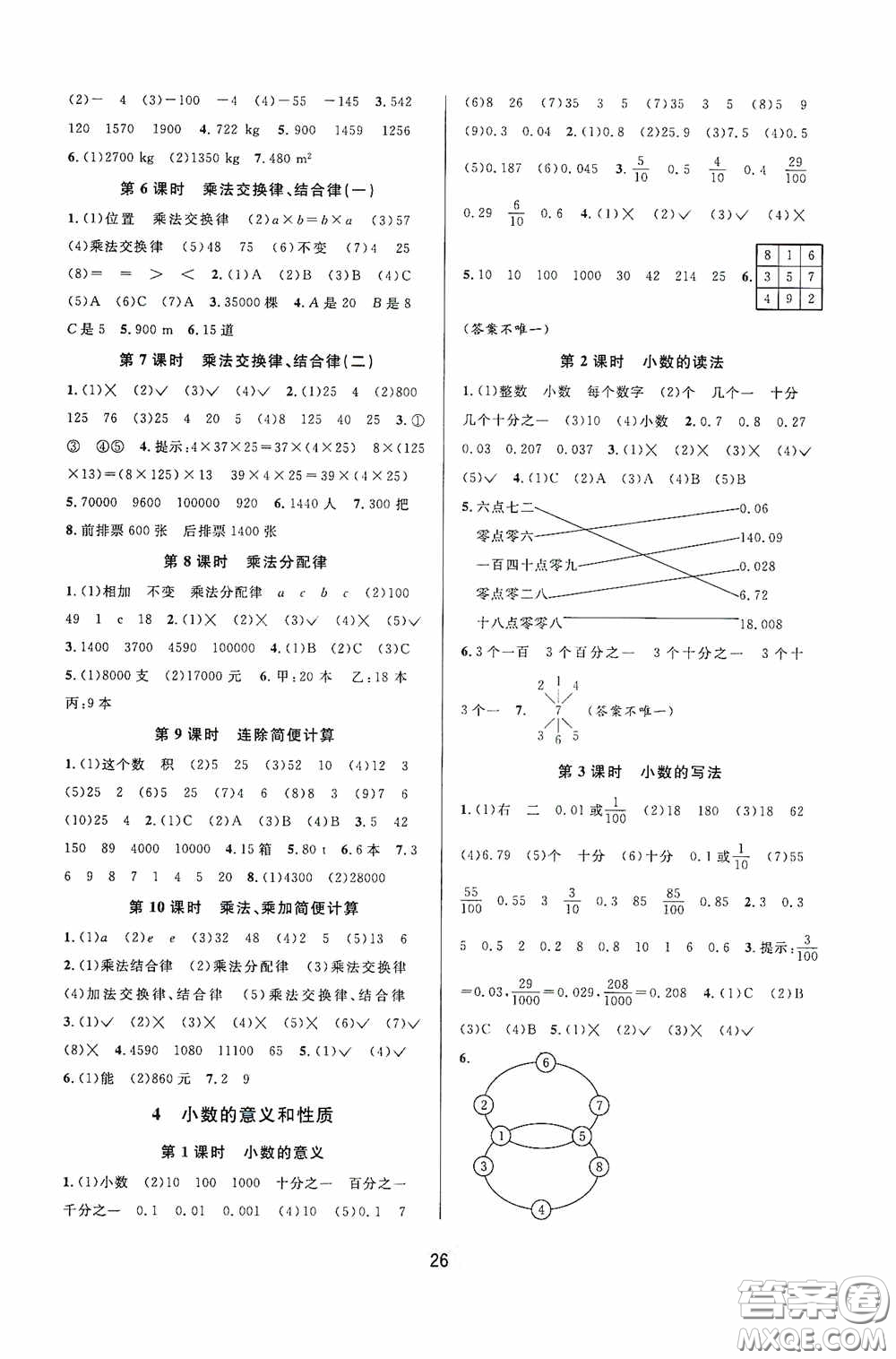 河海大學(xué)出版社2020同步特訓(xùn)小博士四年級(jí)數(shù)學(xué)人教版下冊(cè)答案