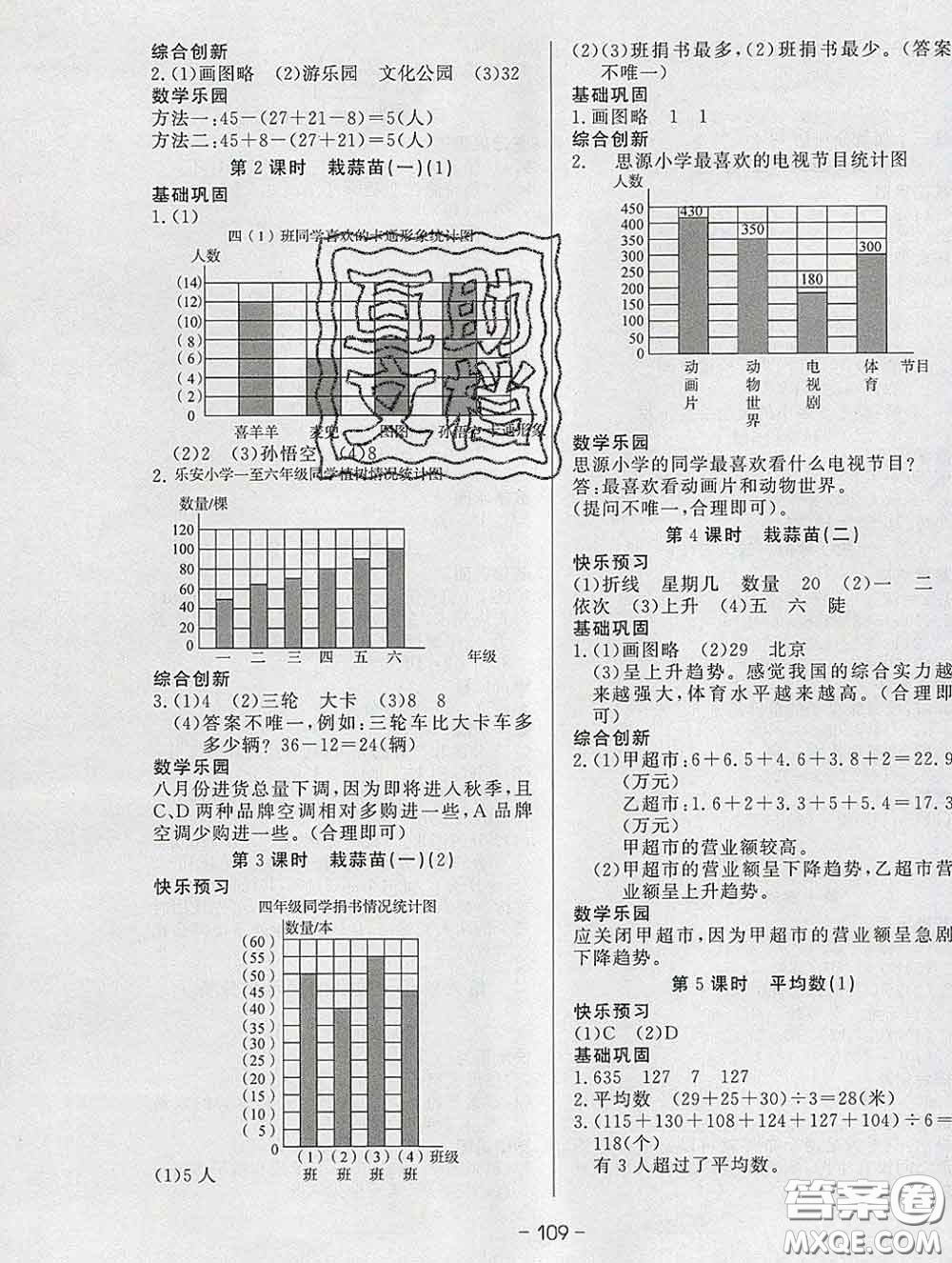 2020新版A+優(yōu)化作業(yè)本四年級(jí)數(shù)學(xué)下冊北師版參考答案