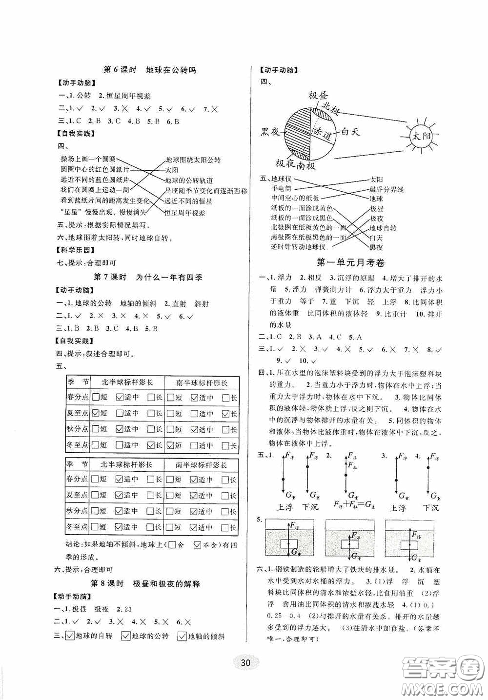 河海大學出版社2020同步特訓小博士五年級科學人教版下冊答案