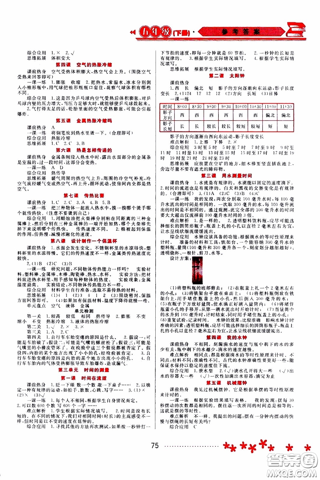 黑龍江教育出版社2020年資源與評價科學(xué)五年級下冊教科版參考答案