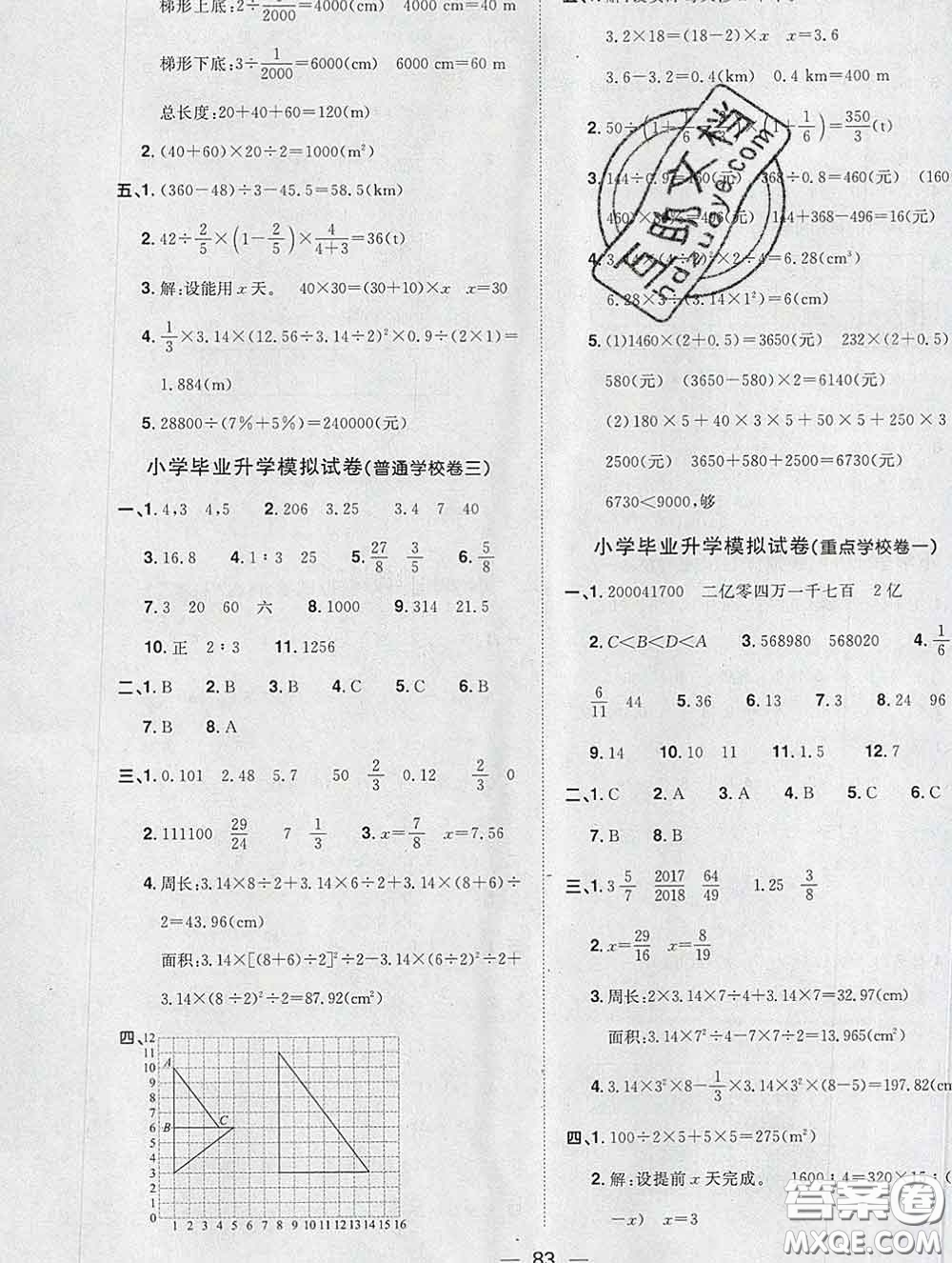 2020新版陽光同學一線名師全優(yōu)好卷六年級數(shù)學下冊人教版廣東專版答案