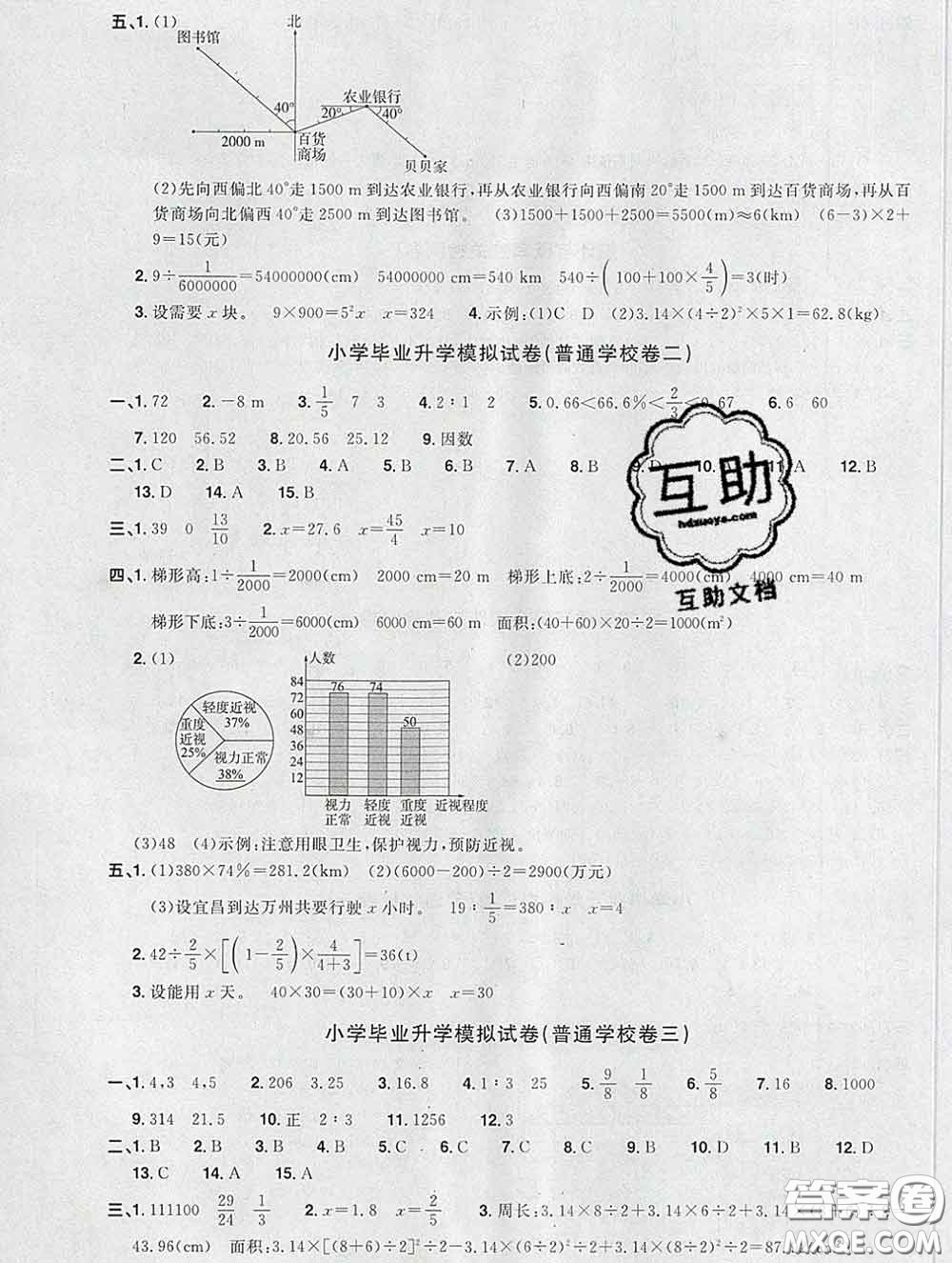 2020新版陽光同學(xué)一線名師全優(yōu)好卷六年級數(shù)學(xué)下冊人教版福建專版答案