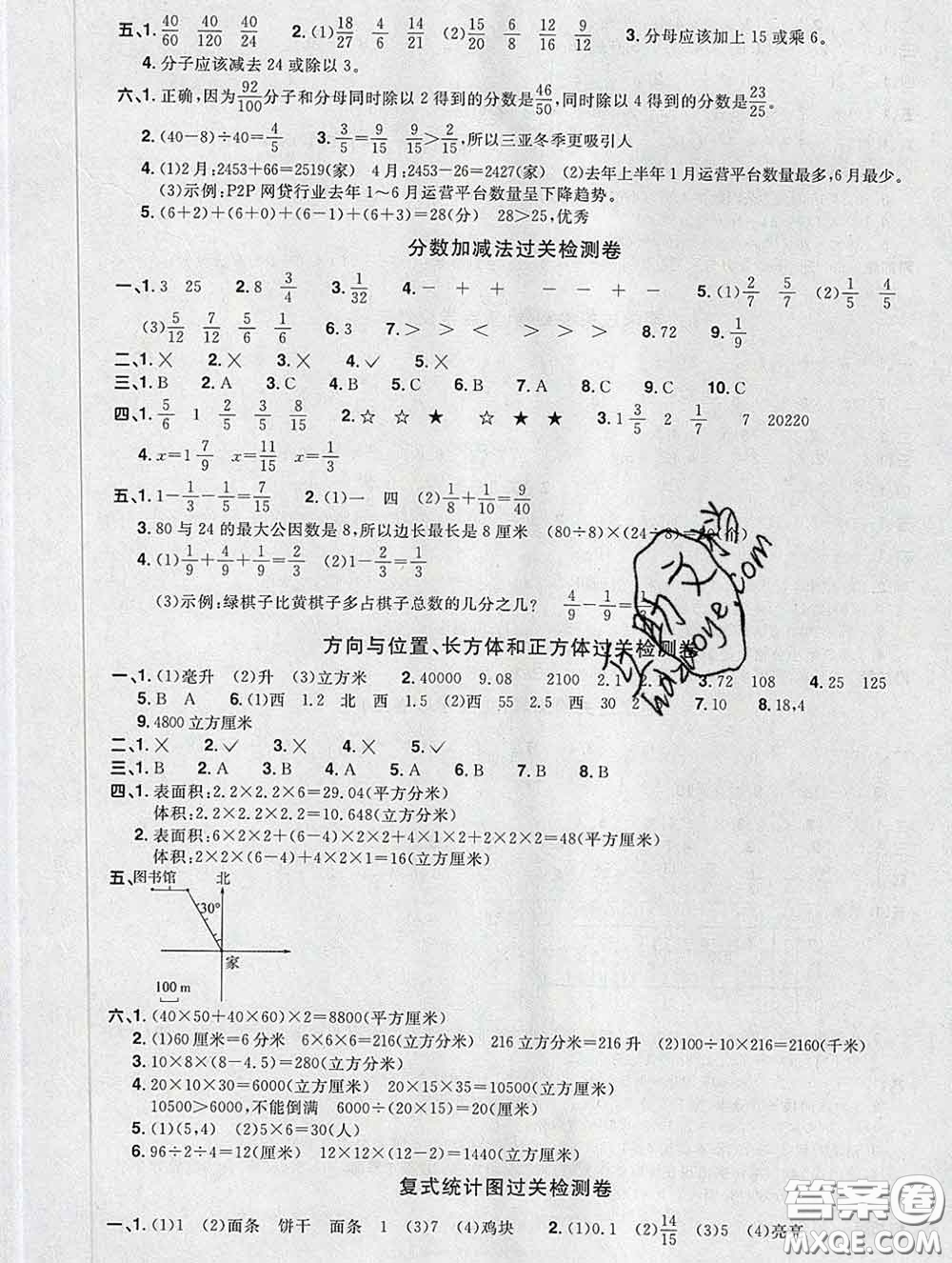 2020新版陽光同學(xué)一線名師全優(yōu)好卷五年級數(shù)學(xué)下冊青島版答案