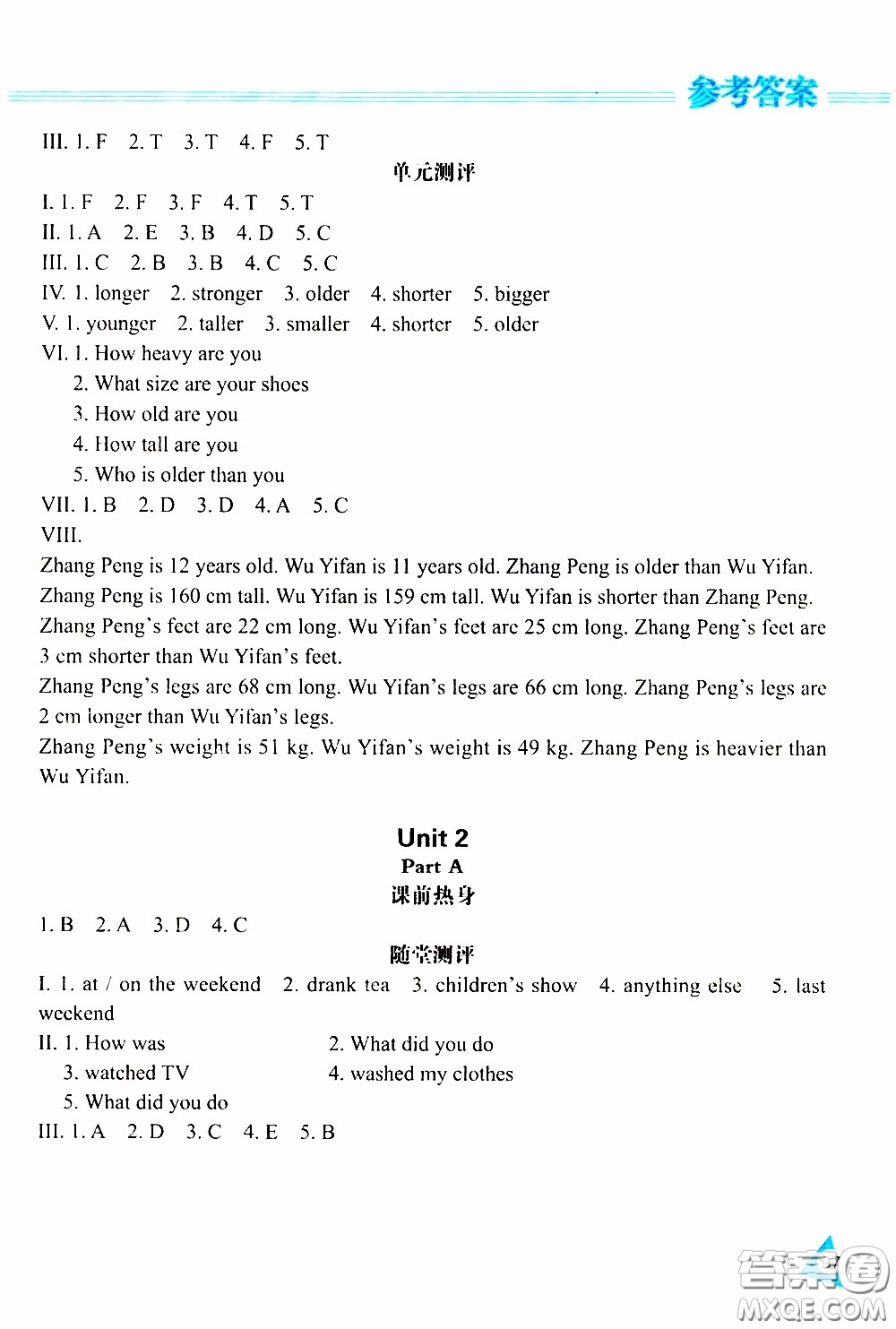 黑龍江教育出版社2020年資源與評價(jià)英語六年級下冊人教PEP版參考答案