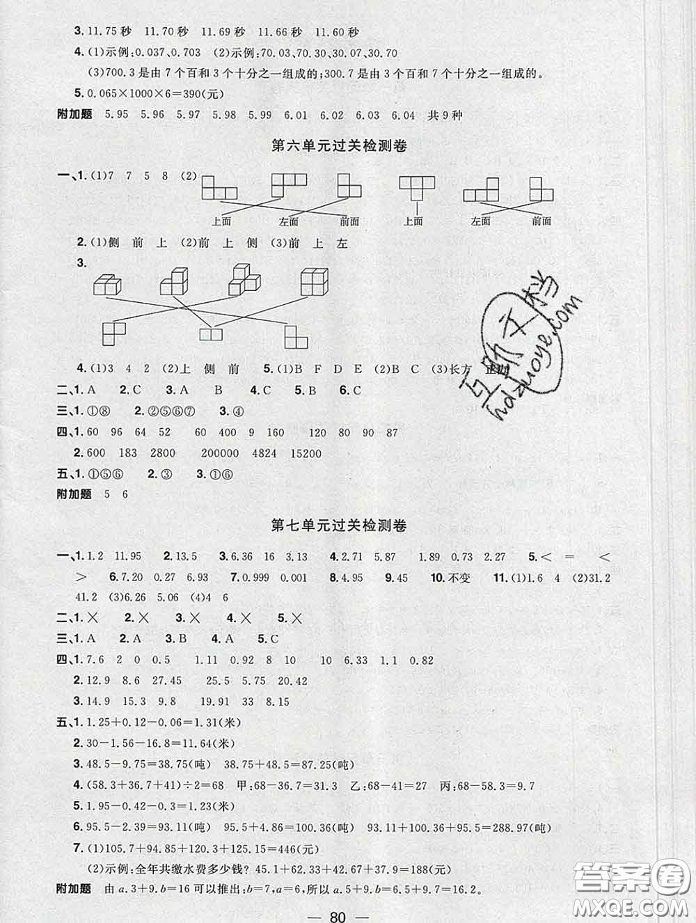 2020新版陽(yáng)光同學(xué)一線名師全優(yōu)好卷四年級(jí)數(shù)學(xué)下冊(cè)青島版答案