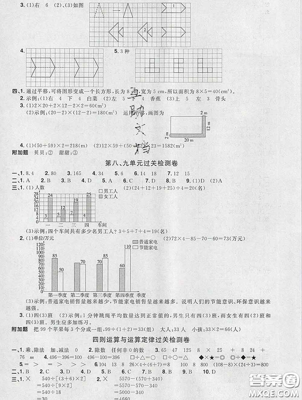 2020新版陽光同學(xué)一線名師全優(yōu)好卷四年級(jí)數(shù)學(xué)下冊(cè)人教版福建專版答案