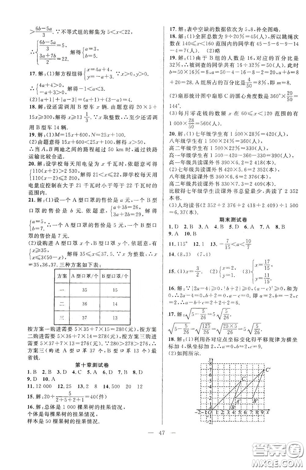 合肥大學(xué)出版社2020全頻道課時(shí)作業(yè)七年級數(shù)學(xué)下冊人教版答案