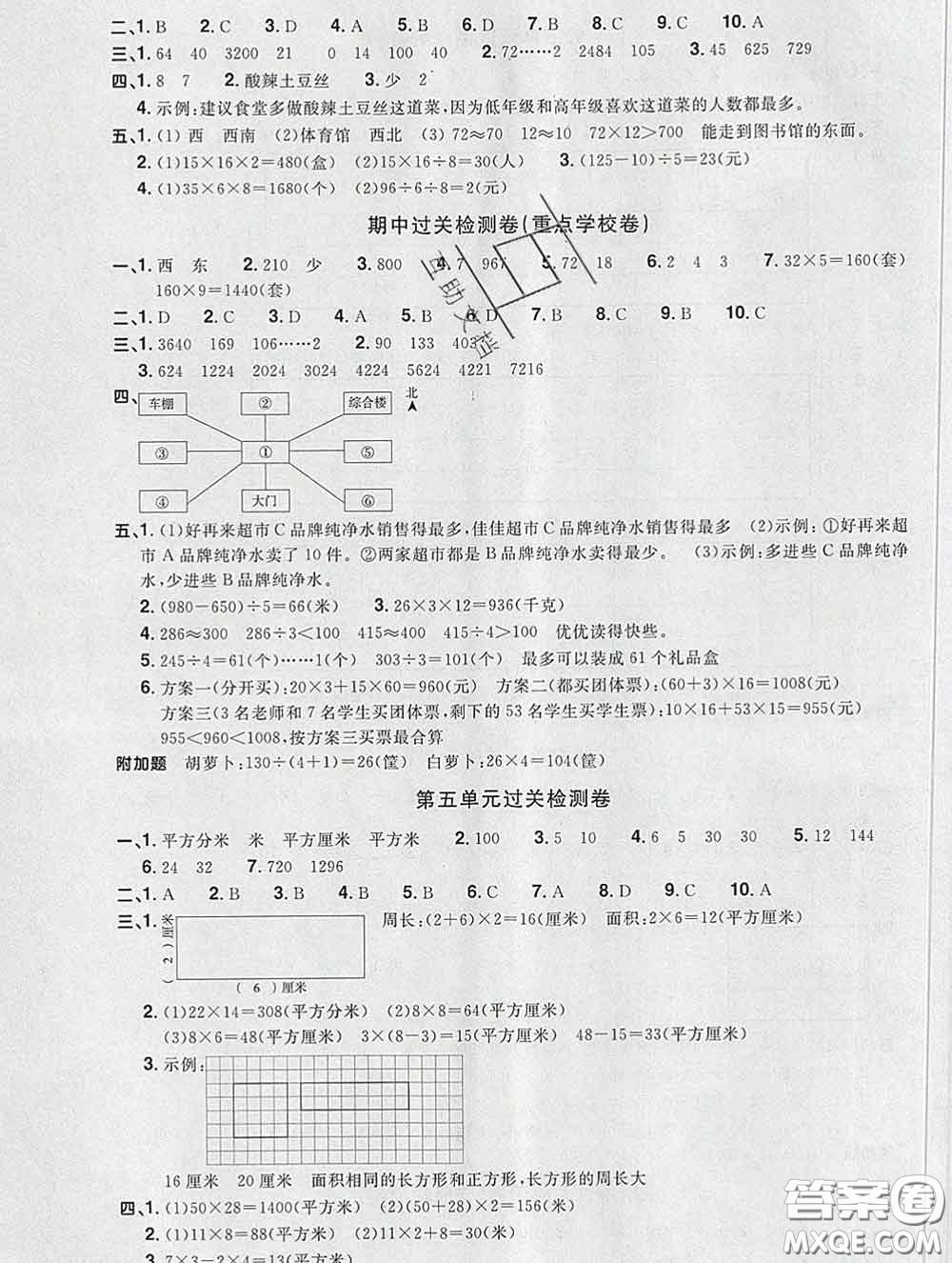 2020新版陽光同學(xué)一線名師全優(yōu)好卷三年級數(shù)學(xué)下冊人教版福建專版答案