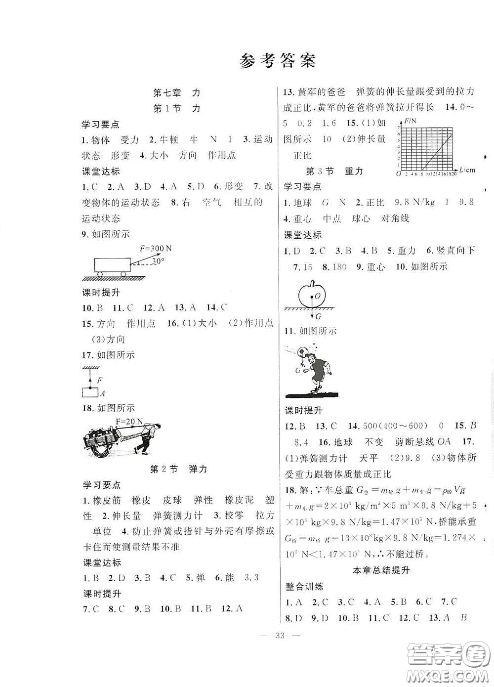 合肥大學(xué)出版社2020全頻道課時(shí)作業(yè)八年級物理下冊人教版答案