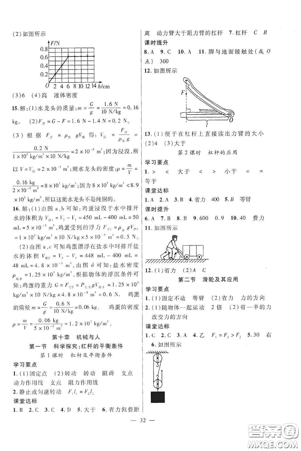 合肥大學(xué)出版社2020全頻道課時作業(yè)八年級物理下冊滬科版答案