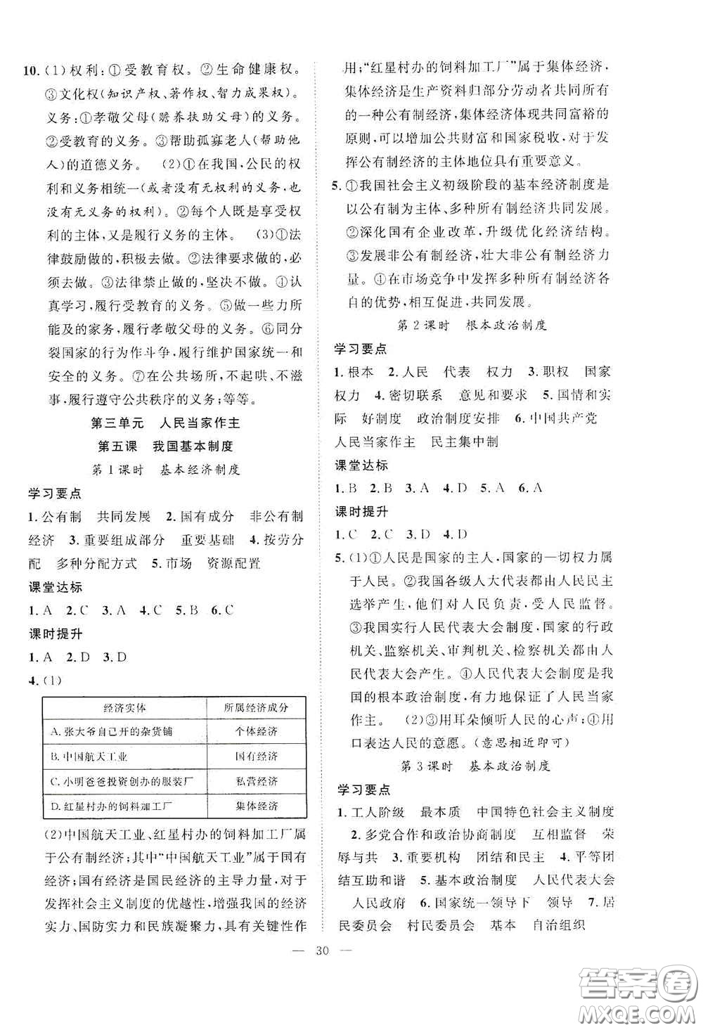 合肥大學(xué)出版社2020全頻道課時(shí)作業(yè)八年級道德與法治下冊人教版答案