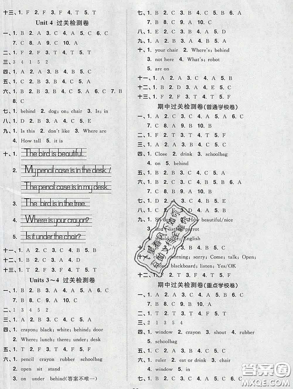 2020新版陽光同學(xué)一線名師全優(yōu)好卷三年級英語下冊譯林版答案