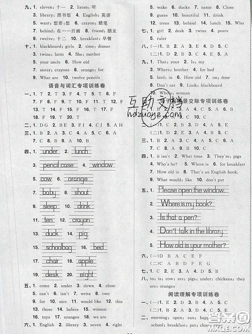 2020新版陽光同學(xué)一線名師全優(yōu)好卷三年級英語下冊譯林版答案