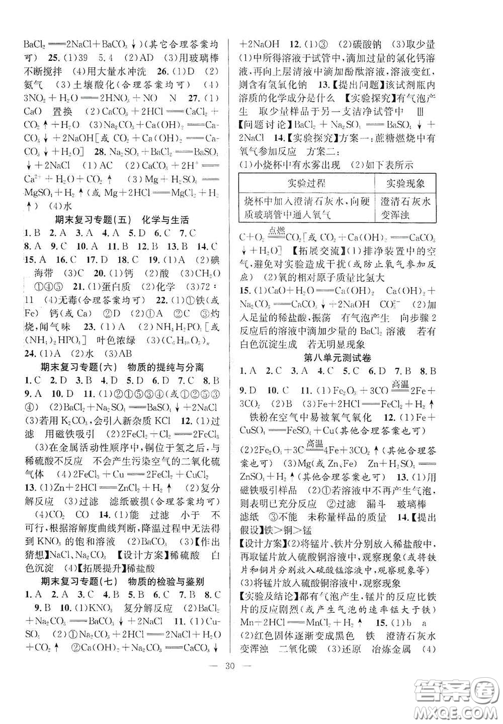 合肥大學(xué)出版社2020全頻道課時(shí)作業(yè)九年級(jí)化學(xué)下冊(cè)人教版答案