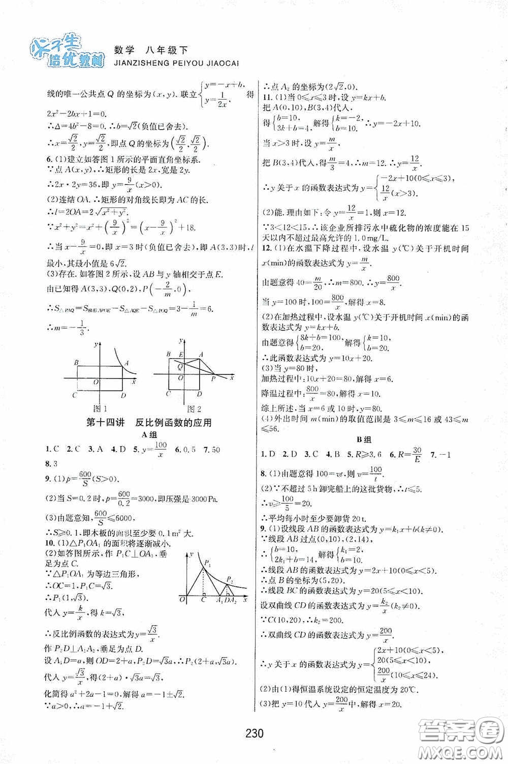浙江教育出版社2020尖子生培優(yōu)教材八年級數(shù)學(xué)下冊浙教版雙色版答案
