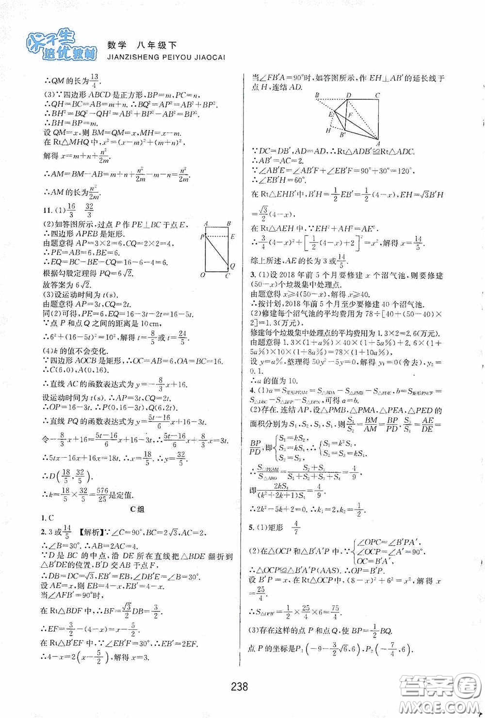 浙江教育出版社2020尖子生培優(yōu)教材八年級數(shù)學(xué)下冊浙教版雙色版答案